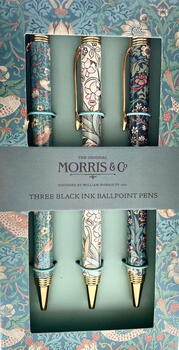 3 elegante William Morris kuglepenne (sort blæk) i smuk gaveæske i gaveindpakning - kuglepennene kan udskiftes med parker patron refill (bæredygtige)
