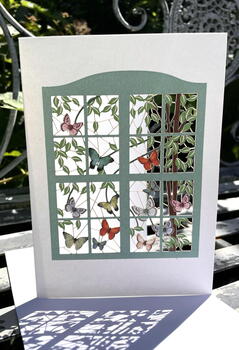Fineste A5 postkort med kuvert Sommerfugle i vindue som papirklip