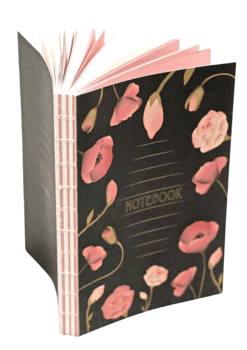 Valmuebog bæredygtig notesbog A5 med skiftevis creme og rosa sider UDEN LINJER I den fineste gavepose i fin gavepose