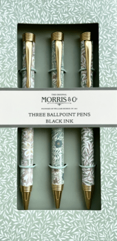 3 elegante William Morris kuglepenne lyse farvenuancer (sort blæk) i smuk gaveæske i gaveindpakning - kuglepennene kan udskiftes med parker patron refill (bæredygtige)