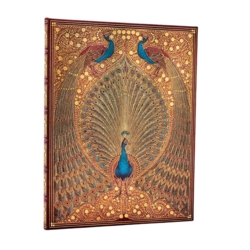 MED LINJER Golden Peacock særligt eksklusiv notesbog i stort format  18/23 cm 144 syrefri sider Indbundet som gammel bog I smuk indpakning hardcover  