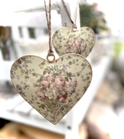 2 Rosen-Hjerter med fine vintage roser 10 cm metal