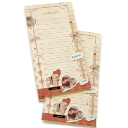 2 stk Kærligheds-to do lister fra italiensk papirfirma 50 ark i hver 9.5x21cm genbrugspapir