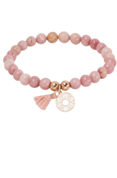 Kærligheds-Armbånd Thulit-sten på elastik med lille forgyldt mandala-blomst