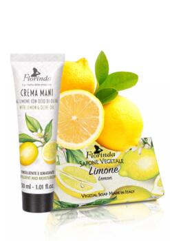 Sød Citron: Sæbe og håndcreme 30 ml i taskestørrelse italiensk/vegetabilsk i sød organza gavepose