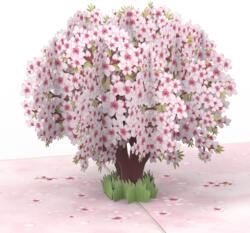 Håndlavet Pop up kort SAKURA det fineste kirsebærtræ i blomst 12/17,5 cm foldet + kuvert - fra tysk firma