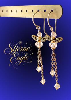 Stjerne-Engle  Øreringe 18 K forgyldt og med swarovski krystaller NATUR Længde 6 cm