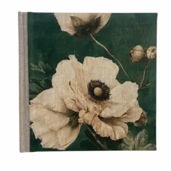 HÅNDLAVET NOTESBOG ANEMONE 20/20 cm uden linjer med stof-omslag og tekstiltryk UDEN LINJER