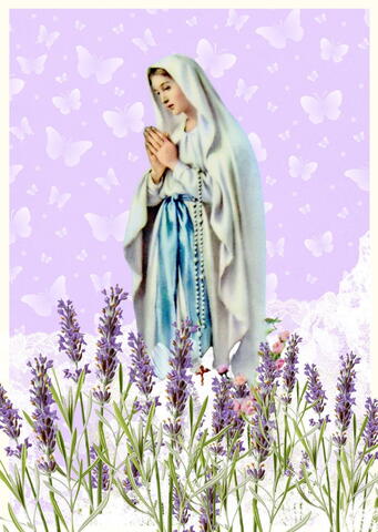 Divine Feminine: Maria i lavendelmark med sommerfugle - klassisk a6 størrelse 2 kort + 2 kuverter