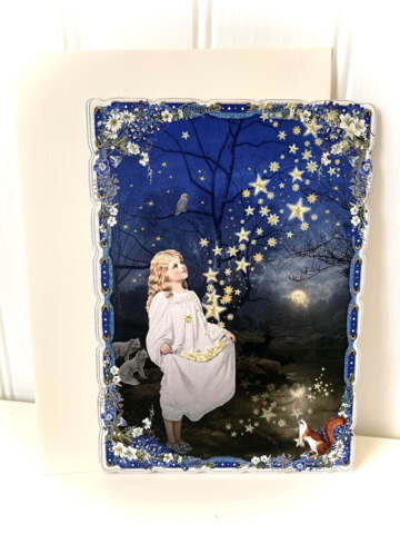 Stjerne-Pige 2 stk glimmerpostkort med kuverter klassisk A6 størrelse rillede kanter
