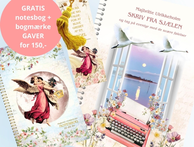 PINSE TILBUD: Modtag gaver for 150,- NY VERSION af SKRIV FRA SJÆLEN Kursus som stor flot A4 spiralbog i gaveindpakning + i gave flot notesbog og bogmærke med guldkvast til og med 10. juni