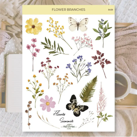 "Tørrede blomster" klistermærker på transparent mat folie 2 ark