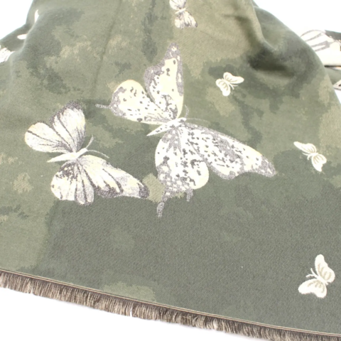 Sommerfugle-tørklæde 80% viskose 20% uld GRØN kommer om en uge