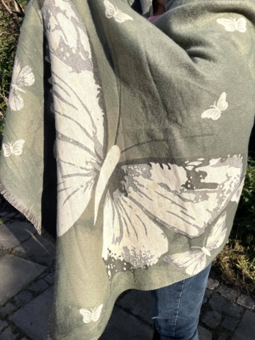 Kæmpe Sommerfugle-tørklæde 80% viskose 20% uld GRØN  helt blødt kradser ikke og varmt 180/69 cm