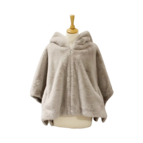 Vegansk Bamse-Poncho imiteret blød pels med lynlås og hætte ONE SIZE (Ikke i gaveindpakning grundet størrelse)