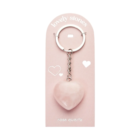 Nøglering med hjerte i ægte Rosenkvarts