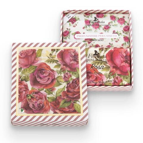 Eksklusiv gaveæske med sæbe og duftposer ROSE