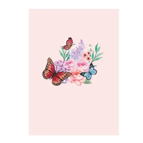 Håndlavet Pop up kort Lyserødt med farverige Sommerfugle 12/17,5 cm foldet + kuvert - fra tysk firma