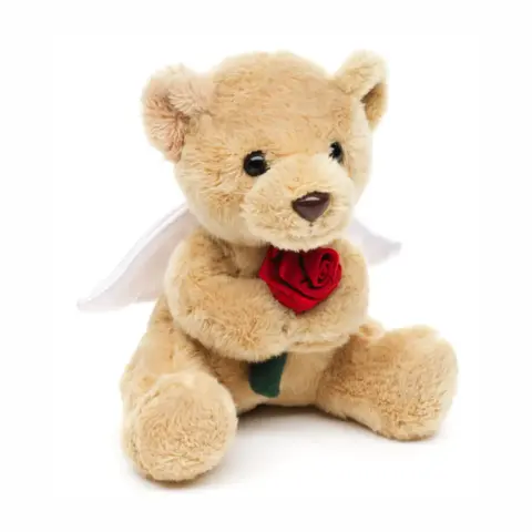 Skyts-Bamse-Engel med lille smuk rose - den fineste gave
