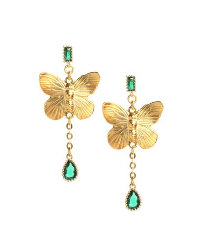 Ørestikker sommerfugle og smaragd forgyldt med 18 Karat guld og Swarovski krystaller FRI FRAGT indtil 7. juni Fratrækkes manuelt