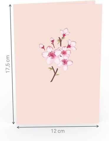 Håndlavet Pop up kort SAKURA det fineste kirsebærtræ i blomst 12/17,5 cm foldet + kuvert - fra tysk firma