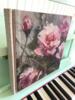 HÅNDLAVET NOTESBOG PINK ROSE 20/20 cm med stof-omslag og tekstiltryk UDEN LINJER