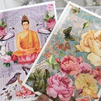 Buddha og Rosekort med glimmer + to kuverter klassisk postkortstørrelse A6 2 stk