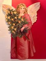 1 stk Engel med glimmer som postkort med rød julekuvert højde 17 cm 1 stk