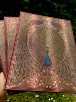 UDEN LINJER Golden Peacock særligt eksklusiv notesbog i stort format  18/23 cm 144 syrefri sider Indbundet som gammel bog I smuk indpakning hardcover fra Canadisk firma
