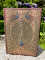 UDEN LINJER taskeformat 12/18 cm Golden Peacock bundet som gammel bog 144 sider i smuk gaveindpakning