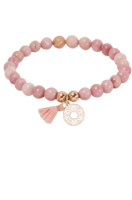 Kærligheds-Armbånd Thulit-sten på elastik med lille forgyldt mandala-blomst 